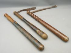 CONSTABULARY TRUNCHEONS (3) including a painted Victorian