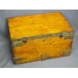 WOODEN BOX - metal banded with iron handles, 33cms H, 61cms W, 41cms D