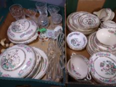 BURLEIGH WARE INDIAN TREE TYPE DINNERWARE, Worcester items and a quantity of glassware (2 boxes)