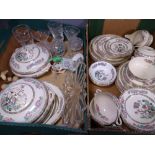 BURLEIGH WARE INDIAN TREE TYPE DINNERWARE, Worcester items and a quantity of glassware (2 boxes)