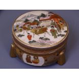 JAPANESE SATSUMA CIRCULAR KOGO & COVER, Late Meiji, early 20th Century, the decoration depicting a