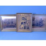 COOPERCRAFT COPPER ETCHING in a wooden frame 'Man of War' and two other similar, H M S Victory and G