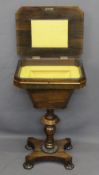 WILLIAM IV ROSEWOOD WORKBOX CIRCA 1835 on turned supports, 74cms H, 45cms W, 36cms D