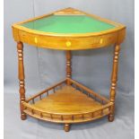 REPRODUCTION CORNER BIJOUTERIE DISPLAY TABLE with lift up lid and lower galleried shelf, 76cms H,