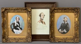 MILITARIA PRINT - an early portrait, 26 x 18cms and a pair of nursing related oval portrait prints