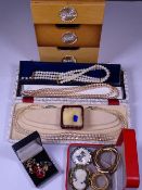 SILVER & COSTUME JEWELLERY in a small three-drawer chest, cameo type brooches and earrings, three