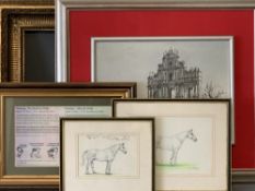 PAINTINGS & PRINTS - an assortment including equestrian sketches