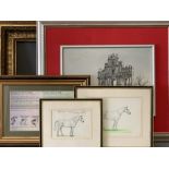 PAINTINGS & PRINTS - an assortment including equestrian sketches