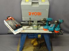 TOOLS - Makita cordless drill with charger, Ryobi table router ETC