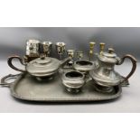 PEWTER - five piece (CORRECTED) tea service including a good 2 handled tray and a small quantity of