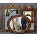 GEORGIAN STYLE & VINTAGE WALL MIRRORS (3) to include Georgian style mahogany, 88cms H, 46.5cms W,