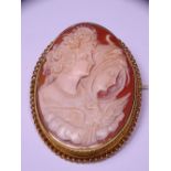 CAMEO BROOCH, 9CT GOLD FRAMED, with two ladies, 9ct gold rope twist frame, 5 x 3.5cms, 17.5grms