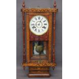 MARQUETRY VIENNA STYLE WALLCLOCK, interior mirror and lower urn detail, 91cms H, 40cms W, 14cms D