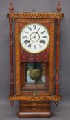 MARQUETRY VIENNA STYLE WALLCLOCK, interior mirror and lower urn detail, 91cms H, 40cms W, 14cms D