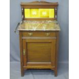 MAHOGANY WASHSTAND - pink marble top with tiled splashback, single drawer and door with side rail,