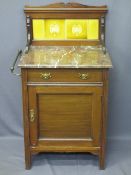 MAHOGANY WASHSTAND - pink marble top with tiled splashback, single drawer and door with side rail,