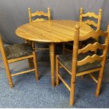 MODERN TWIN FLAP PINE BREAKFAST TABLE & FOUR CHAIRS, 105cms diameter the table