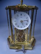 KUNDO 400 DAY BRASS EFFECT ANNIVERSARY MANTEL CLOCK with key, 26cms H