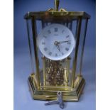 KUNDO 400 DAY BRASS EFFECT ANNIVERSARY MANTEL CLOCK with key, 26cms H