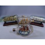 SHIPS IN BOTTLES, FOUR FINE VINTAGE EXAMPLES, 31cms the longest
