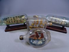 SHIPS IN BOTTLES, FOUR FINE VINTAGE EXAMPLES, 31cms the longest