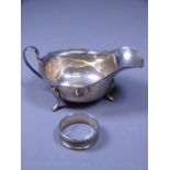 SHEFFIELD SILVER SAUCE BOAT & A BIRMINGHAM NAPKIN RING, 1947 maker Emille Viner and 1959 by Henry