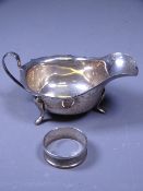 SHEFFIELD SILVER SAUCE BOAT & A BIRMINGHAM NAPKIN RING, 1947 maker Emille Viner and 1959 by Henry