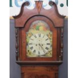 F HEBDEN HALIFAX VICTORIAN MAHOGANY LONGCASE CLOCK painted arched top dial set with Roman