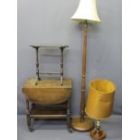 OAK DROP LEAF TROLLEY, small side table, a beer pump pull novelty lamp and one other