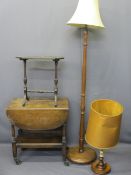 OAK DROP LEAF TROLLEY, small side table, a beer pump pull novelty lamp and one other