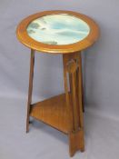 ARTS & CRAFTS CIRCULAR TOP SIDE TABLE with inset GARMAN MORRIS watercolour of a coastal scene,