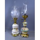 MAJOLICA & BRASS OIL LAMP CONVERTED E/T and another similar