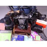 PHOTOGRAPHIC ITEMS - cased Zeiss Ikon 35mm camera, Cannon EOS 650, Karl Zeiss binoculars and