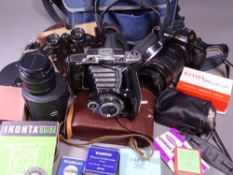 PHOTOGRAPHIC ITEMS - cased Zeiss Ikon 35mm camera, Cannon EOS 650, Karl Zeiss binoculars and