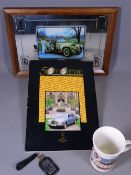 ROLLS ROYCE MEMORABILIA, four items including a vintage key fob, 50 years of Crew commemorative