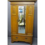 ART NOUVEAU WARDROBE with single mirrored door over a base drawer, 198cms H, 120cms W, 53cms D