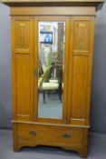 ART NOUVEAU WARDROBE with single mirrored door over a base drawer, 198cms H, 120cms W, 53cms D