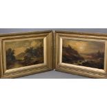19TH CENTURY OILS ON CANVAS, a pair - both landscapes featuring distant figures, 29 x 44cms