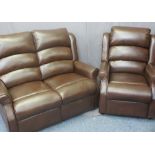 ELECTRIC RECLINING CHAIR - brown faux leather, 104cms H, 80cms W, 90cms D and two seater reclining