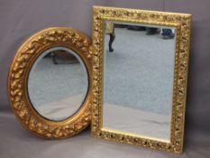 GILT FRAME WALL MIRRORS (2), both bevel edge, 80cms H, 56cms W, oval 68cms H, 58cms W