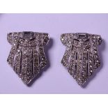 A PAIR OF FAN SHAPED MARCASITE CLIP BROOCHES, 24grms