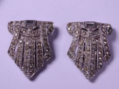 A PAIR OF FAN SHAPED MARCASITE CLIP BROOCHES, 24grms