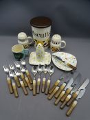 HORNSEA JOHN CLAPPISON LION MUG, Crown Devon Mary Quant Denby agate cutlery, Jessie Tait ETC