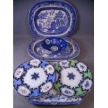 FLO BLUE PLATES, (2), 26cms diameter, two Blue & White meat platters ETC