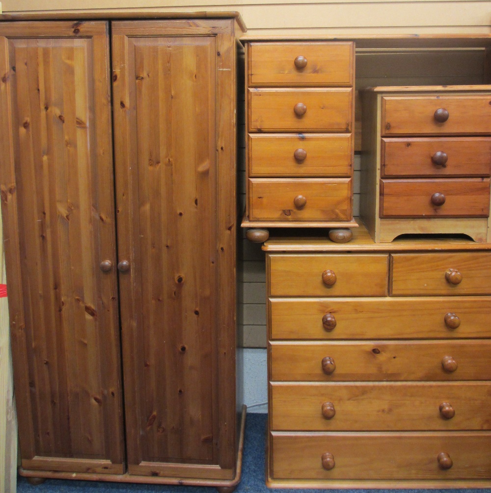 PINE BEDROOM FURNITURE to include two door wardrobe, 176cms H, 86cms W, 52cms D, two/four drawer - Image 2 of 2