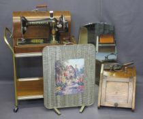 SINGER SEWING MACHINE, coal bucket and scoop, two-tier brass effect trolley, picturesque