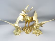 BRASSWARE - an ornamental stag, 37cms H and a pair of eagles