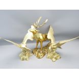 BRASSWARE - an ornamental stag, 37cms H and a pair of eagles