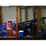 BUSH RETRO STYLE RADIO, metal detector, cased microscope and a parcel of other household