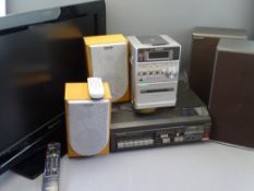 SONY MICRO HIFI SYSTEM WITH SPEAKERS, Panasonic circa 1980s HIFI system and a flatscreen TV E/T